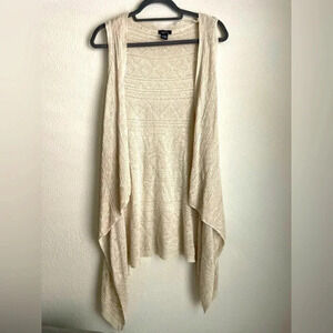 Rue21 cream color sleeveless duster open knit cardigan size L